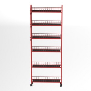 Fontoi Baker's Racks, 6 Tier Storage Cart with Wheels, Slim Slide Out Storage Rack with 6 Baskets for Laundry Kitchen Narrow Space, Red, 6"*61"*22.8" - 1 of 4