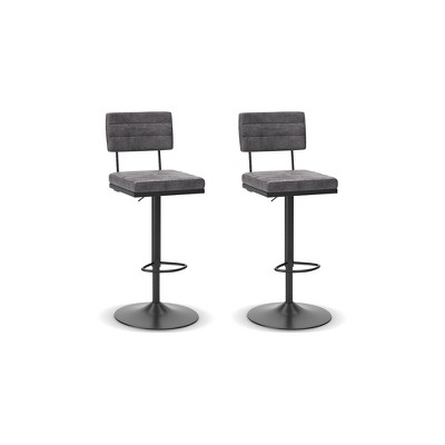 Gray Adjustable Swivel Bar Stools with Metal Frame, Set of 2
