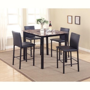 Roundhill Furniture Citico Counter Height Metal Dinette Set with Laminated Faux Marble Top, Black - 5 Piece - 1 of 4
