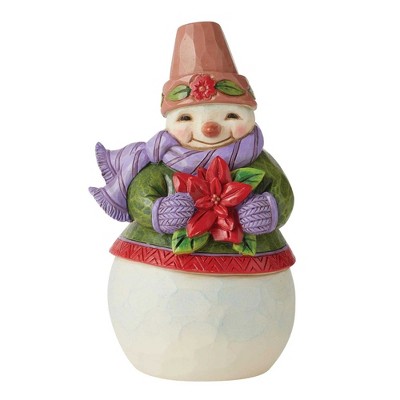 Jim Shore 5.0" Merry Little Christmas Pint Size Snowman Poinsettia  -  Decorative Figurines