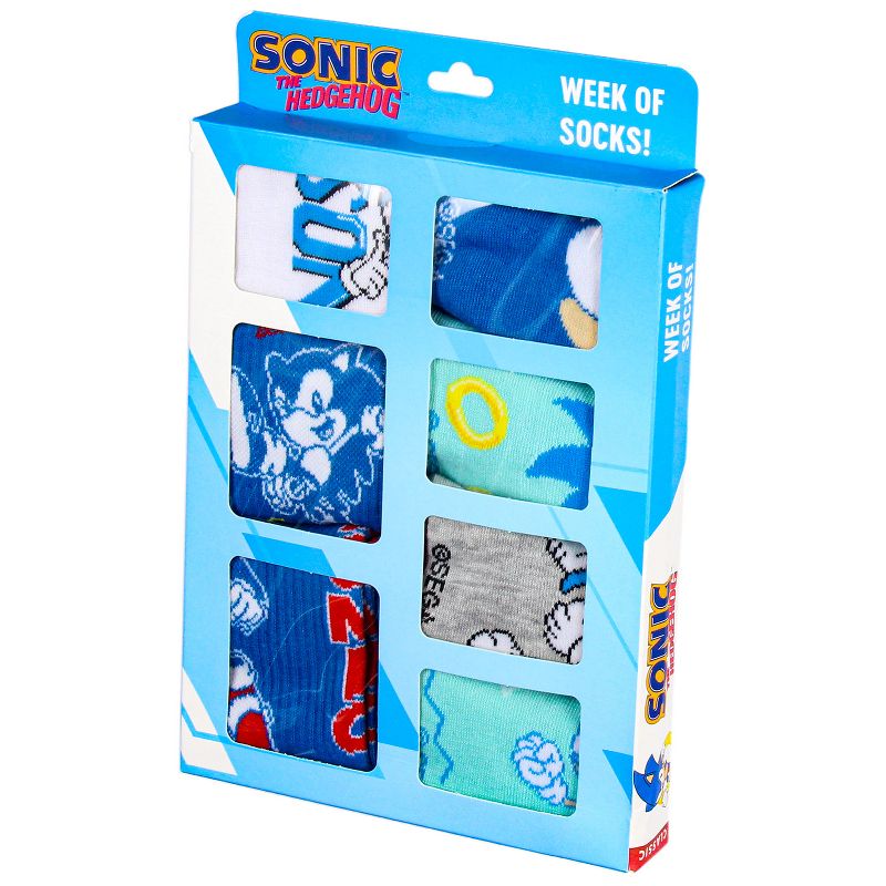 Sonic The Hedgehog Boys Week of Socks Ankle and Crew 7 Pair Gift Box Set Multicoloured, 2 of 6