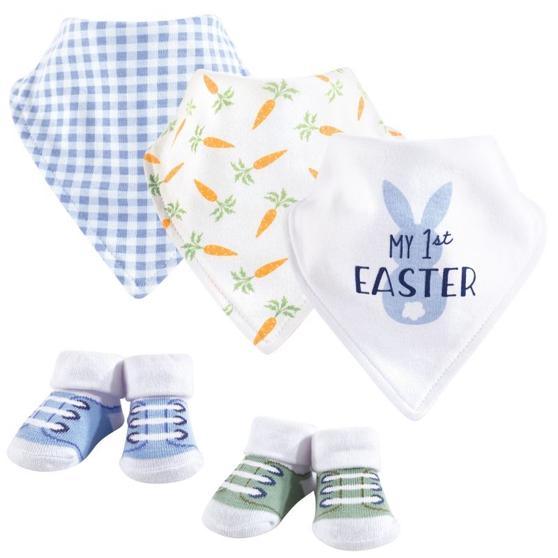Hudson Baby Infant Boy Cotton Bib and Sock Set 5pk, Boy First Easter, One Size, 1 of 8