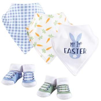 Hudson Baby Infant Boy Cotton Bib and Sock Set 5pk, Boy First Easter, One Size