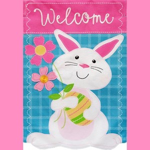 Bunny With Flowers Easter Burlap House Flag Welcome 28" x 40" Briarwood Lane - 1 of 4