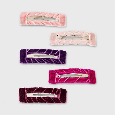 Multi Pink Velvet Snap Clips Set 5pc - Wild Fable™ Assorted Pinks
