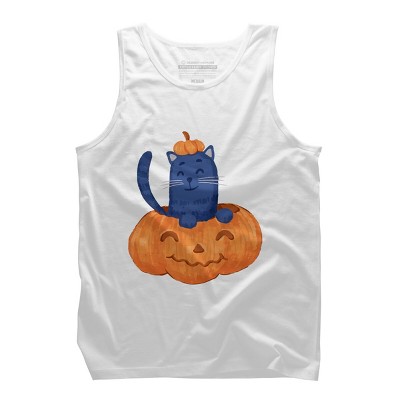 Men's Design By Humans Halloween Cat In A Pumpkin By wubbadub Tank Top