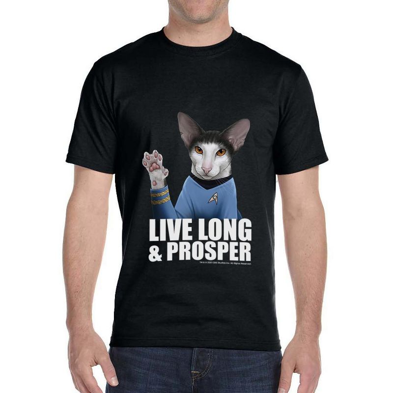 Star Trek Mens' Spock Cat Live Long And Prosper Crewneck T-Shirt Black, 1 of 4