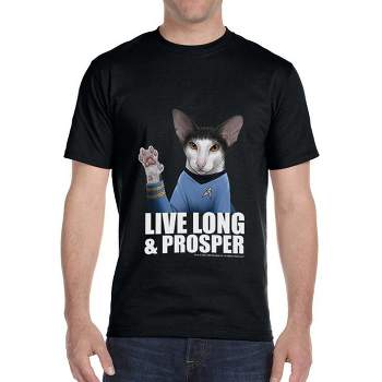 Star Trek Mens' Spock Cat Live Long And Prosper Crewneck T-Shirt Black