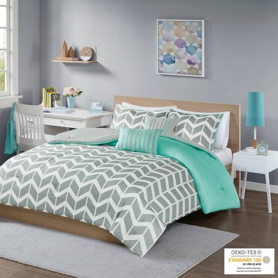 Teal and Gray Microfiber Twin Reversible Comforter Set