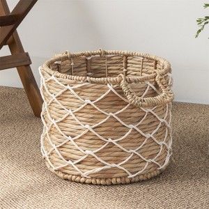 Cesicia Round Water Hyacinth Woven Basket with Handles - 18" x 18" x 12.2" - Natural Brown - For , Towels, Toys - 1 of 4