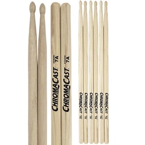 ChromaCast 7A USA Made Hickory Drumsticks Pair - Wood Tipped - Drum Sticks Tour Tested by Pro Drummers - Real American Hickory Wood - 1 of 3