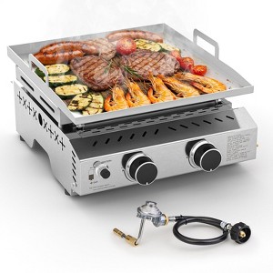 Kismile 2/3 Burner Food Grade SUS304 Tabletop Griddle, 16,000 BTU 310 Sq. In. Portable Propane Gas Griddle - 1 of 4
