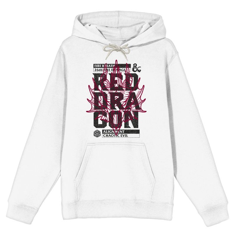 Dungeons & Dragons Red Dragon Head Line Art Long Sleeve White Adult Hooded Sweatshirt, 1 of 4
