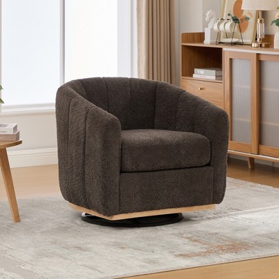 Lycvki 32.28 in.W 360° Swivel Chair with Chenille Cushioned and Metal Base