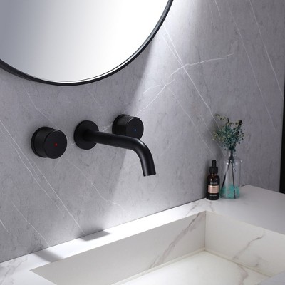 Matte Black Wall-Mount Two-Handle Bathroom Faucet