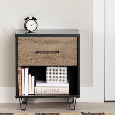 Arlen Weathered Oak and Matte Black 1-Drawer Nightstand