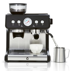 Stainless Steel Espresso Machine with Grinder, 20 Bar Pressure, 2.8L Water Tank, Milk Frother, Black. - 1 of 4