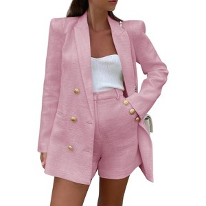 Imily Bela Women Tweed Blazer Shorts Set Double Breasted Business Suit - 1 of 4