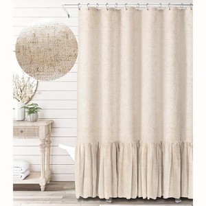 Aoibox Farmhouse Shower Curtain with Ruffle Hem, Linen Textured Boho Design for Bathroom in Beige - 1 of 4