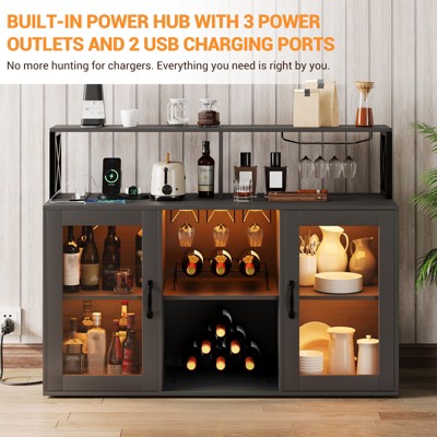 Freestanding Liquor Cabinet, Wine Bar Cabinet Coffee Bar Buffet Sideboard Storage with Wine Rack Glass Holder for Living Room, Dining Room