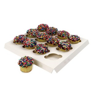 O'Creme White Cardboard Insert for Mini Cupcakes, 12 Cavities, 10" x 10" - Pack of 100 - 1 of 1