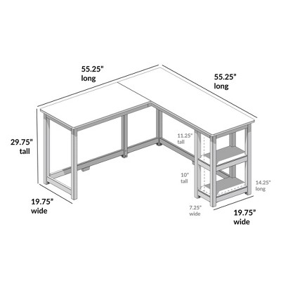 Dark Brown L-Shaped Corner Desk with Shelves