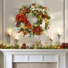24" Christmas Wreath for Front Door, Prelit Christmas Wreath with Lights, Red Gold Ball Ornaments, Pine Cones &Bow for Fireplace Home Holiday Decor - 3 of 4