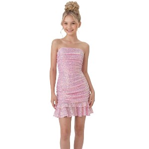 2Bunnies Girls' 8Y-14Y Tween Teen Sequin Strapless Tie Back Bow Ruched ...