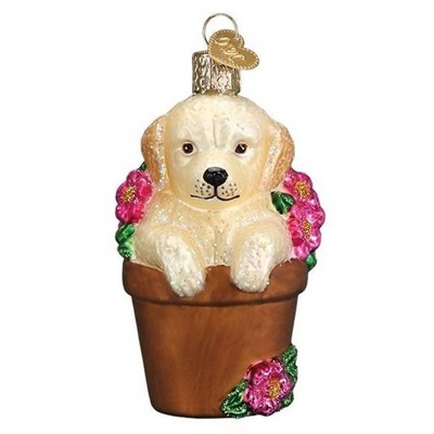 Old World Christmas Blown Glass Ornament for Christmas Tree, Puppy in a Flower Pot