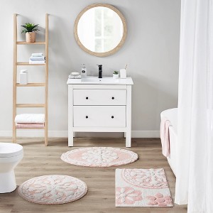 MAYEERTY 25"R Pink Flower Print Medallion Cotton Bath Rug for Bathroom 1pcs - 1 of 4