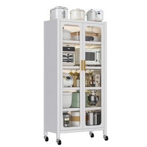 KTMBDW Metal Storage Cabinet with 2 Transparent Doors and 5 Shelves, 65" Kitchen Pantry Storage Cabinet for Home, Office - 1 of 4