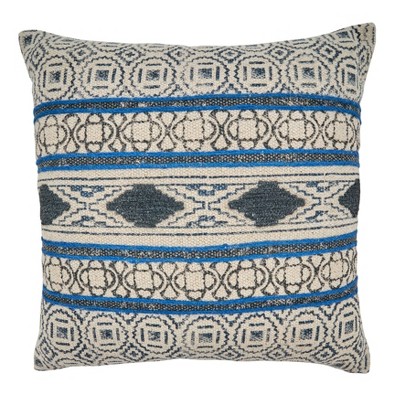 20"x20" Oversize Boho Rug Design Cotton Throw Pillow Cover Blue - Saro Lifestyle