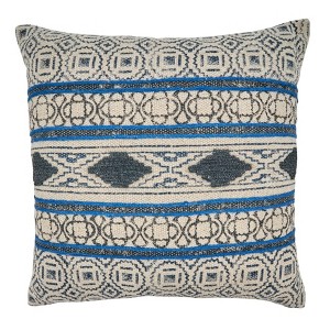 20"x20" Oversize Boho Rug Design Cotton Throw Pillow Cover Blue - Saro Lifestyle: Geometric, Zipper Closure, Square Shape - 1 of 3
