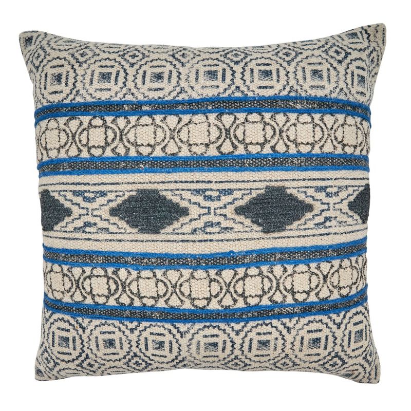 20&#34;x20&#34; Oversize Boho Rug Design Cotton Throw Pillow Cover Blue - Saro Lifestyle, 1 of 5