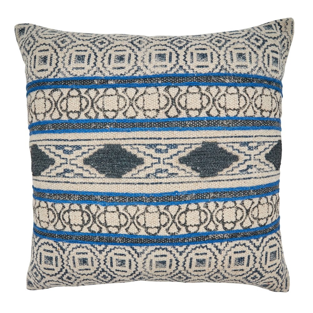 Photos - Pillowcase 20"x20" Oversize Boho Rug Design Cotton Throw Pillow Cover Blue - Saro Lif