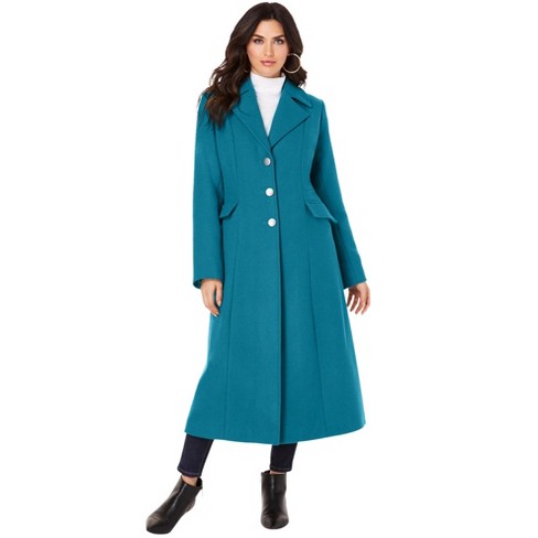 Roaman's Women's Plus Size Long Wool-Blend Coat, 28 W - Deep Teal