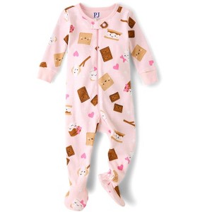 The Children's Place Toddler Girls Long Sleeve S'mores Snug Fit Cotton Footed One Piece Pajamas - 1 of 3