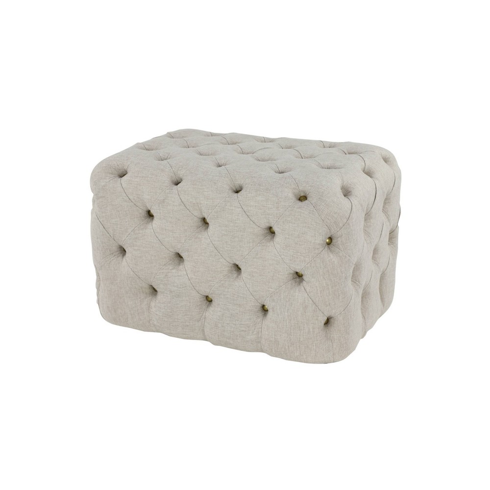 Photos - Pouffe / Bench Linen Tufted Ottoman Bench Beige - Olivia & May
