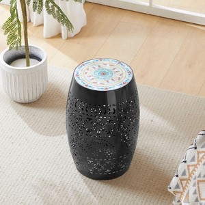 CAVINAS Flower Patten Ceramic Tile Outdoor Patio End Table,Waterproof Small Side Table for Patio,Garden,Balcony - 1 of 4