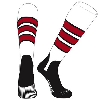 PEAR SOX OTC Baseball Softball Stirrup Socks (C, 5in) White, Black, Red, Black (L)