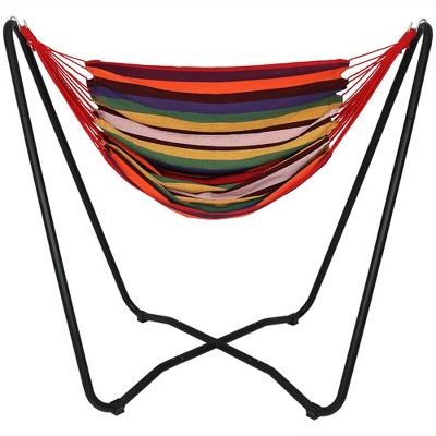 Sunnydaze Hanging Rope Hammock Chair Swing with Space-Saving Stand - 330 lb Weight Capacity - Sunset