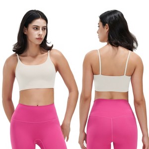 NPolar "Women's Padded Strap Sports Bra, Sexy Square Neck Crop Top, Low Impact, Removable Pads for Gym & Yoga" Ivory Size L - 1 of 4