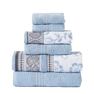 Modern Threads 6 Piece Yarn Dyed Jacquard/Solid Towel Set, Ophelia. - 1 of 3