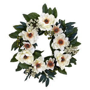Nearly Natural 22-in Magnolia Wreath - 1 of 1