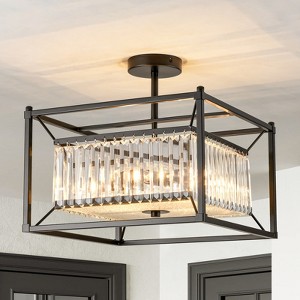 Rennnsan Kyrella 15"W 4-Light Square Crystal Modern Glam Dimmable Flush Mount in Black - 1 of 4