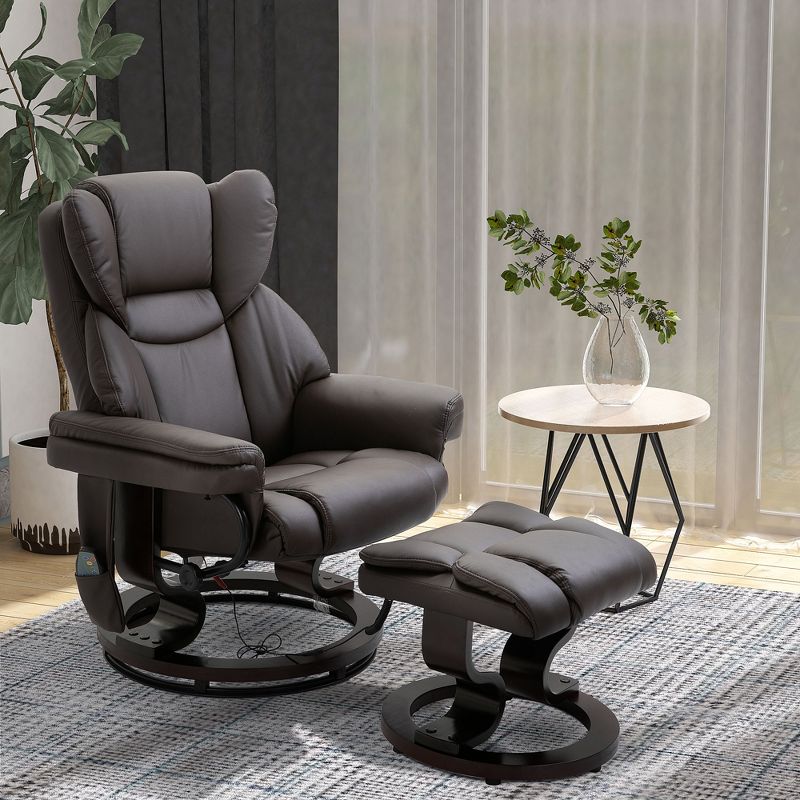 HOMCOM Massage Recliner and Ottoman with 10 Vibration Points Adjustable Backrest, PU Leather Living Room Chair with Side Pocket Remote Control, 4 of 9