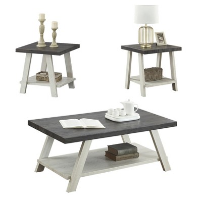 Vynxaria Series 3-Piece Multicolor Rectangular Wood Top End Table with Shelf Storage