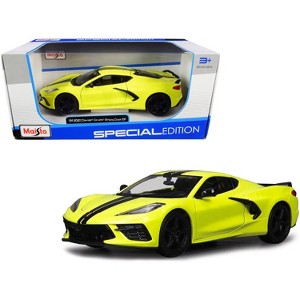 2020 Chevrolet Corvette Stingray Z51 Coupe Yellow with Black Stripes 1/24 Diecast Model Car by Maisto - 1 of 3