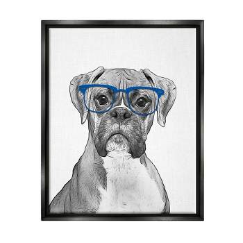 Stupell Industries Fun Boxer Dog Wearing Glasses Framed Floater Canvas Wall Art