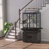 71" H Bird Cage, Large Rolling Birdcage with Top Stand & Storage Cabinet,Black Walnut Wood Parakeet Cage for Macaw Parrot Cockatiel Budgie - 2 of 4